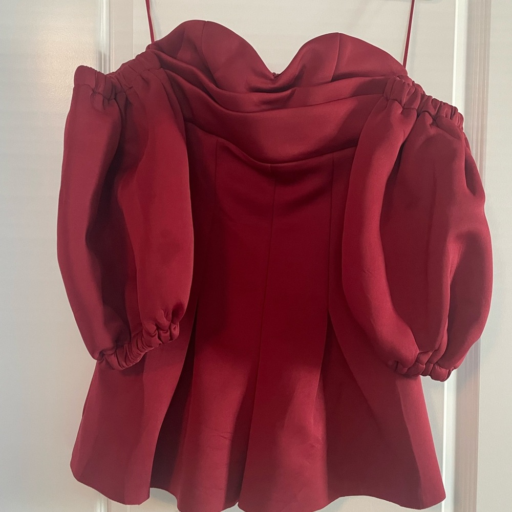 Maroon Mini Romper w Detachable Puff Sleeves